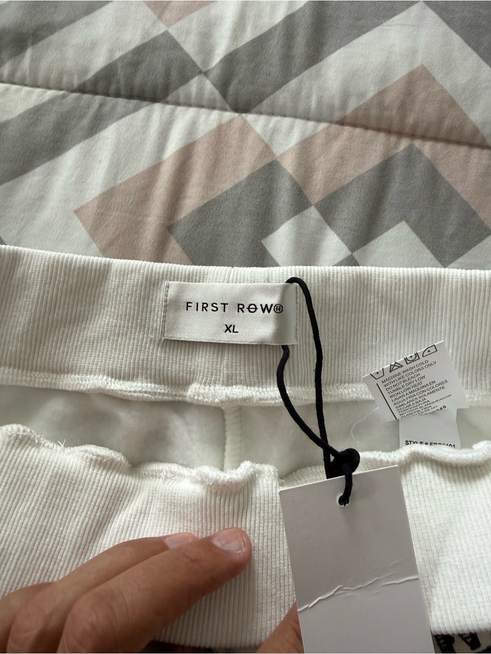 First Row White Graphic Drawstring Sweatpants with Multi-Color Designs - Picture 4 of 5